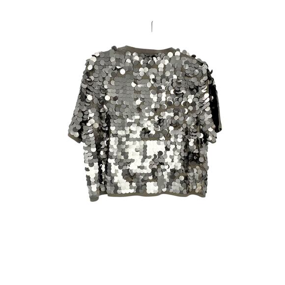 J. Crew Collection Sequin-Embellished T-Shirt Short Sleeve Silver Size M NWT - Picture 7 of 13